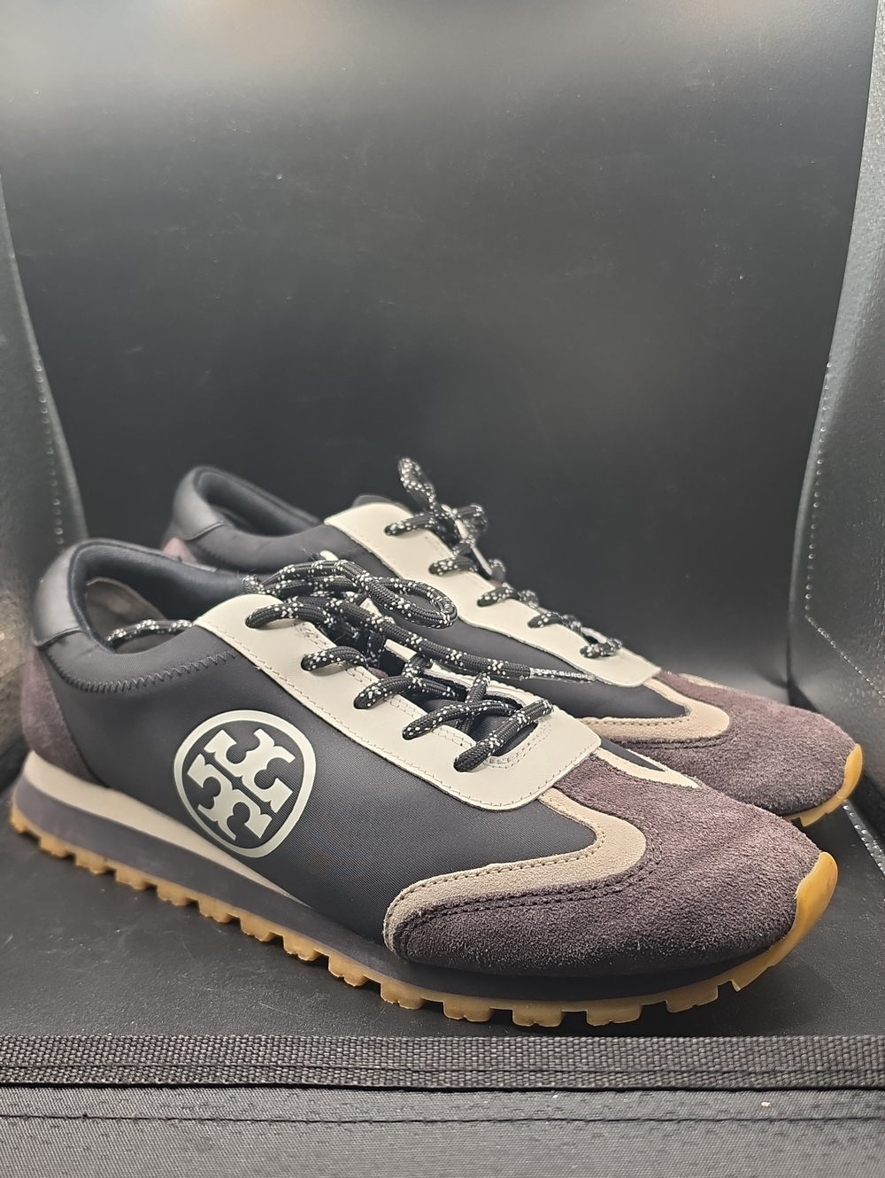 Tory Burch Men’s Black, Taupe and Gum Suede-Trim Sneaker